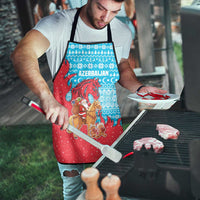 Azerbaijan Christmas Apron with Santa Riding Horse Red Flame Motif and Blue Islamic Pattern Design - Wonder Print Shop