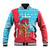 Azerbaijan Christmas Baseball Jacket with Santa Riding Horse Red Flame Motif and Blue Islamic Pattern Design - Wonder Print Shop
