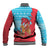 Azerbaijan Christmas Baseball Jacket with Santa Riding Horse Red Flame Motif and Blue Islamic Pattern Design - Wonder Print Shop
