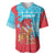 Azerbaijan Christmas Baseball Jersey with Santa Riding Horse Red Flame Motif and Blue Islamic Pattern Design - Wonder Print Shop