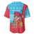 Azerbaijan Christmas Baseball Jersey with Santa Riding Horse Red Flame Motif and Blue Islamic Pattern Design - Wonder Print Shop