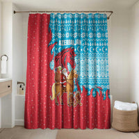Azerbaijan Christmas Bathroom Set with Santa Riding Horse Red Flame Motif and Blue Islamic Pattern Design - Wonder Print Shop