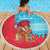 Azerbaijan Christmas Beach Blanket with Santa Riding Horse Red Flame Motif and Blue Islamic Pattern Design - Wonder Print Shop