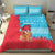Azerbaijan Christmas Bedding Set with Santa Riding Horse Red Flame Motif and Blue Islamic Pattern Design - Wonder Print Shop
