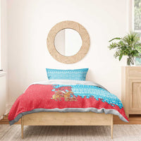 Azerbaijan Christmas Bedding Set with Santa Riding Horse Red Flame Motif and Blue Islamic Pattern Design - Wonder Print Shop