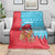 Azerbaijan Christmas Blanket with Santa Riding Horse Red Flame Motif and Blue Islamic Pattern Design - Wonder Print Shop