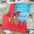 Azerbaijan Christmas Blanket with Santa Riding Horse Red Flame Motif and Blue Islamic Pattern Design - Wonder Print Shop