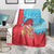Azerbaijan Christmas Blanket with Santa Riding Horse Red Flame Motif and Blue Islamic Pattern Design - Wonder Print Shop