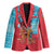 Azerbaijan Christmas Blazer with Santa Riding Horse Red Flame Motif and Blue Islamic Pattern Design - Wonder Print Shop