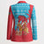 Azerbaijan Christmas Blazer with Santa Riding Horse Red Flame Motif and Blue Islamic Pattern Design - Wonder Print Shop