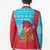 Azerbaijan Christmas Blazer with Santa Riding Horse Red Flame Motif and Blue Islamic Pattern Design - Wonder Print Shop