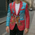 Azerbaijan Christmas Blazer with Santa Riding Horse Red Flame Motif and Blue Islamic Pattern Design - Wonder Print Shop
