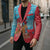Azerbaijan Christmas Blazer with Santa Riding Horse Red Flame Motif and Blue Islamic Pattern Design - Wonder Print Shop