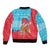 Azerbaijan Christmas Bomber Jacket with Santa Riding Horse Red Flame Motif and Blue Islamic Pattern Design - Wonder Print Shop