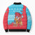 Azerbaijan Christmas Bomber Puffer Jacket with Santa Riding Horse Red Flame Motif and Blue Islamic Pattern Design - Wonder Print Shop