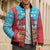 Azerbaijan Christmas Bomber Puffer Jacket with Santa Riding Horse Red Flame Motif and Blue Islamic Pattern Design - Wonder Print Shop
