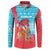 Azerbaijan Christmas Button Sweatshirt with Santa Riding Horse Red Flame Motif and Blue Islamic Pattern Design - Wonder Print Shop