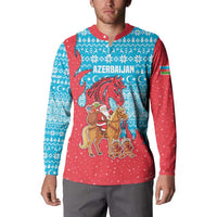 Azerbaijan Christmas Button Sweatshirt with Santa Riding Horse Red Flame Motif and Blue Islamic Pattern Design - Wonder Print Shop