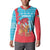 Azerbaijan Christmas Button Sweatshirt with Santa Riding Horse Red Flame Motif and Blue Islamic Pattern Design - Wonder Print Shop