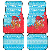 Azerbaijan Christmas Car Mats with Santa Riding Horse Red Flame Motif and Blue Islamic Pattern Design - Wonder Print Shop
