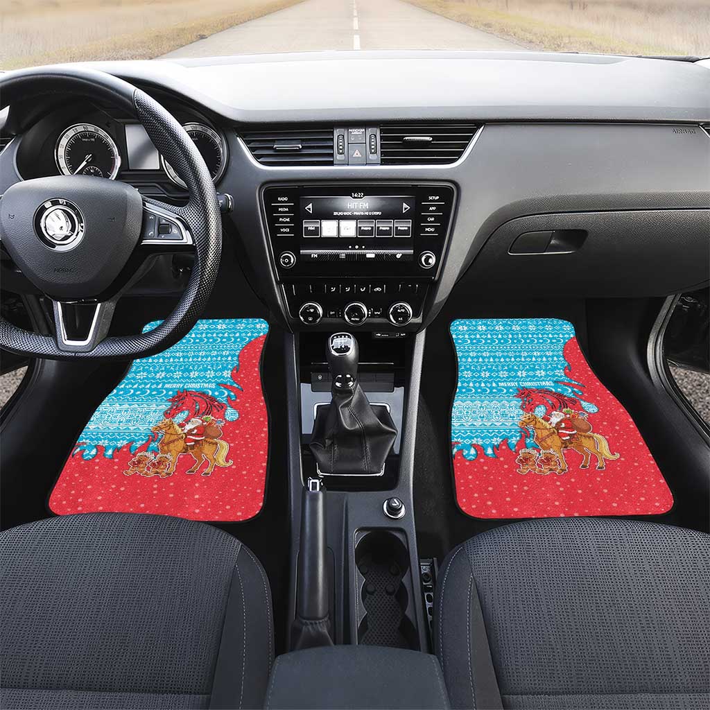 Azerbaijan Christmas Car Mats with Santa Riding Horse Red Flame Motif and Blue Islamic Pattern Design - Wonder Print Shop