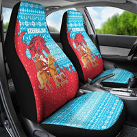 Azerbaijan Christmas Car Seat Cover with Santa Riding Horse Red Flame Motif and Blue Islamic Pattern Design - Wonder Print Shop