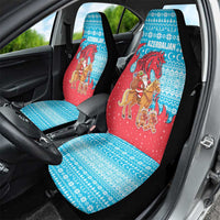Azerbaijan Christmas Car Seat Cover with Santa Riding Horse Red Flame Motif and Blue Islamic Pattern Design - Wonder Print Shop