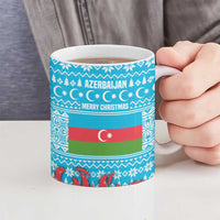 Azerbaijan Christmas Ceramic Mug with Santa Riding Horse Red Flame Motif and Blue Islamic Pattern Design - Wonder Print Shop