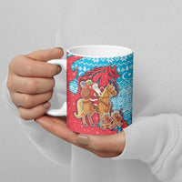 Azerbaijan Christmas Ceramic Mug with Santa Riding Horse Red Flame Motif and Blue Islamic Pattern Design - Wonder Print Shop