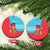 Azerbaijan Christmas Ceramic Ornament with Santa Riding Horse Red Flame Motif and Blue Islamic Pattern Design - Wonder Print Shop