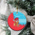 Azerbaijan Christmas Ceramic Ornament with Santa Riding Horse Red Flame Motif and Blue Islamic Pattern Design - Wonder Print Shop