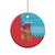 Azerbaijan Christmas Ceramic Ornament with Santa Riding Horse Red Flame Motif and Blue Islamic Pattern Design - Wonder Print Shop