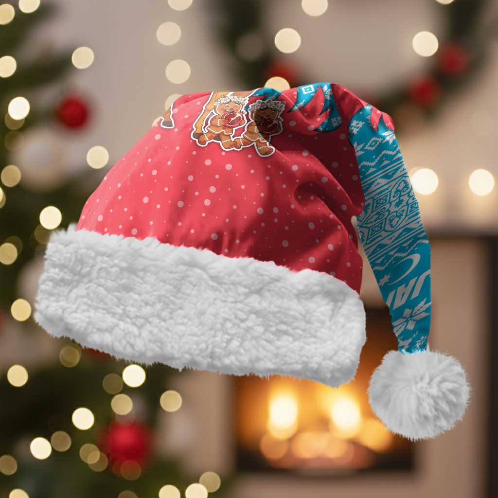 Azerbaijan Christmas Santa Hat with Santa Riding Horse Red Flame Motif and Blue Islamic Pattern Design - Wonder Print Shop