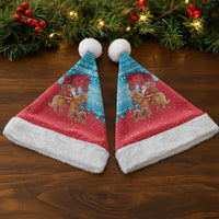 Azerbaijan Christmas Santa Hat with Santa Riding Horse Red Flame Motif and Blue Islamic Pattern Design - Wonder Print Shop