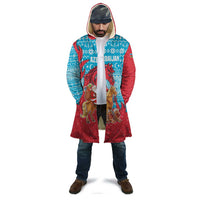Azerbaijan Christmas Cloak with Santa Riding Horse Red Flame Motif and Blue Islamic Pattern Design - Wonder Print Shop