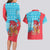 Azerbaijan Christmas Couples Matching Long Sleeve Bodycon Dress and Hawaiian Shirt with Santa Riding Horse Red Flame Motif and Blue Islamic Pattern Design - Wonder Print Shop