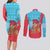 Azerbaijan Christmas Couples Matching Long Sleeve Bodycon Dress and Long Sleeve Button Shirt with Santa Riding Horse Red Flame Motif and Blue Islamic Pattern Design - Wonder Print Shop