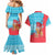 Azerbaijan Christmas Couples Matching Mermaid Dress and Hawaiian Shirt with Santa Riding Horse Red Flame Motif and Blue Islamic Pattern Design - Wonder Print Shop