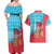 Azerbaijan Christmas Couples Matching Off Shoulder Maxi Dress and Hawaiian Shirt with Santa Riding Horse Red Flame Motif and Blue Islamic Pattern Design - Wonder Print Shop