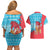Azerbaijan Christmas Couples Matching Off Shoulder Short Dress and Hawaiian Shirt with Santa Riding Horse Red Flame Motif and Blue Islamic Pattern Design - Wonder Print Shop