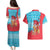 Azerbaijan Christmas Couples Matching Puletasi and Hawaiian Shirt with Santa Riding Horse Red Flame Motif and Blue Islamic Pattern Design - Wonder Print Shop