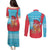 Azerbaijan Christmas Couples Matching Puletasi and Long Sleeve Button Shirt with Santa Riding Horse Red Flame Motif and Blue Islamic Pattern Design - Wonder Print Shop
