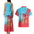 Azerbaijan Christmas Couples Matching Tank Maxi Dress and Hawaiian Shirt with Santa Riding Horse Red Flame Motif and Blue Islamic Pattern Design - Wonder Print Shop
