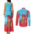 Azerbaijan Christmas Couples Matching Tank Maxi Dress and Long Sleeve Button Shirt with Santa Riding Horse Red Flame Motif and Blue Islamic Pattern Design - Wonder Print Shop