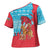 Azerbaijan Christmas Cross Shoulder Shirt with Santa Riding Horse Red Flame Motif and Blue Islamic Pattern Design - Wonder Print Shop