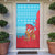 Azerbaijan Christmas Door Cover with Santa Riding Horse Red Flame Motif and Blue Islamic Pattern Design - Wonder Print Shop
