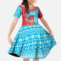 Azerbaijan Christmas Family Matching Mermaid Dress and Hawaiian Shirt with Santa Riding Horse Red Flame Motif and Blue Islamic Pattern Design - Wonder Print Shop