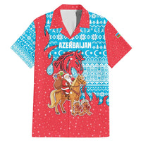 Azerbaijan Christmas Family Matching Mermaid Dress and Hawaiian Shirt with Santa Riding Horse Red Flame Motif and Blue Islamic Pattern Design - Wonder Print Shop
