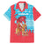 Azerbaijan Christmas Family Matching Mermaid Dress and Hawaiian Shirt with Santa Riding Horse Red Flame Motif and Blue Islamic Pattern Design - Wonder Print Shop