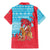 Azerbaijan Christmas Family Matching Mermaid Dress and Hawaiian Shirt with Santa Riding Horse Red Flame Motif and Blue Islamic Pattern Design - Wonder Print Shop